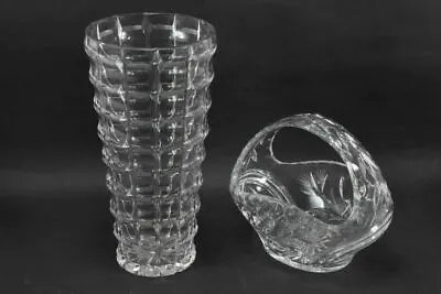 A4/2x Old Glas - Heavy Vase + Basket - Approx. 2 KG To 24 CM /S170 • $43.38