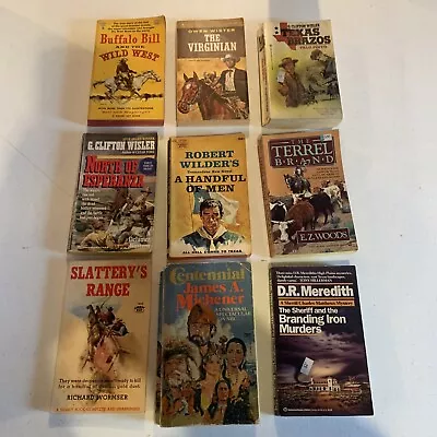 LOT OF 9:  ADULT WESTERN Paperback Books  MIXED AUTHORS    VINTAGE !!!! • $8.99