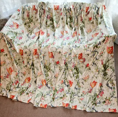 MANUEL CANOVAS Lady Jane Silk/Cotton Pair Curtains W400xD210cm Tulips White/Red • £399.99