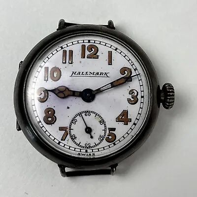 Vintage ERA W Co. Hallmark Swiss Made WWI Era Sterling Silver Case Trench Watch • $110