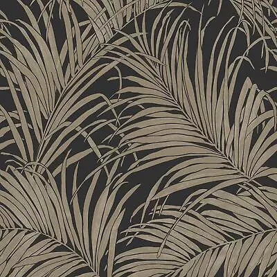 Tropical Palm Leaf Black Gold Wallpaper Textured Modern Paste The Wall Vinyl • £11.99