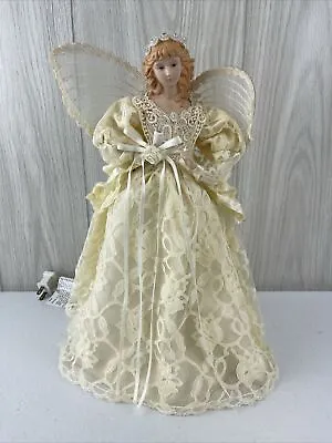 Vintage Christmas Angel Tree Topper 13” Lace Gown Porcelain Beaded Lighted Works • $21.21