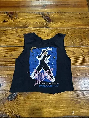 Vintage 80s David Bowie Serious Moonlight Tour Tee Chopped Faded Worn Rock Band • $69