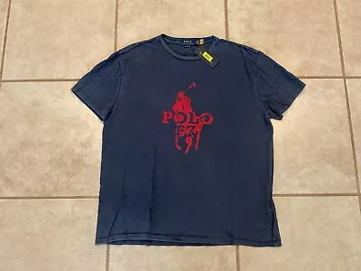 Polo Ralph Lauren T Shirt Blue 67 Polo Pony Horse Big Logo Men’s Large New • $33.99