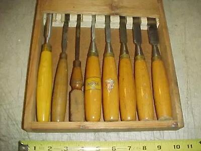 Vtg (8) English Wood Chisel Gouges TOGA Sorby Marples Sheffield W/Wood Box • $39.99