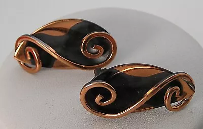 Stunning Vintage Unmarked Renoir Matisse Oxidized Copper Swirl Swirl Earrings • $29.99