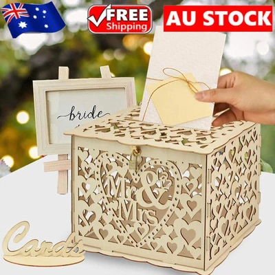 Au Wishing Well Card Box- Decorative Wood Carved Wedding Engagement Party Rustic • $25.99