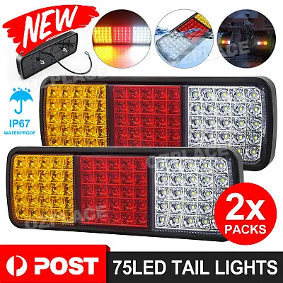 $33.95 • Buy 2x 75 LED Tail Lights Stop Indicator Reverse Lamp 12V Trailer Truck Ute Light OZ