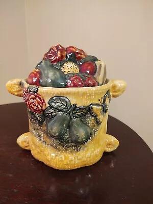 Vintage Ceramic Fruit Basket Cookie Jar - Basket Weave - Made In Mexico • $12