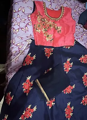 Indian Lehenga Choli Pakistani Navy Blue & Bright Coral Dress Party Wedding Wear • $39