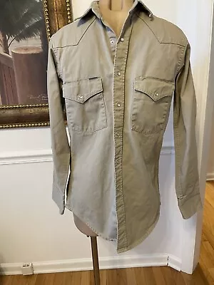 Vintage Carhartt Pearl Snap Rugged Outdoor Wear Work Shirt Khaki Western 15x33 • $24