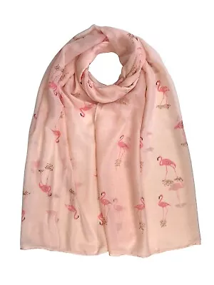 £3.99 • Buy Flamingo Print Scarf Rose Gold Metallic Soft Foil Scarves Sparkle Hijab Shawl 