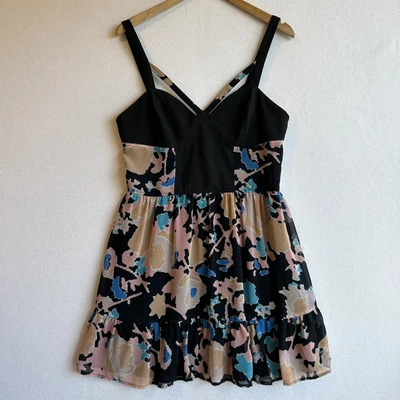 $0.99 • Buy BETTINA LIANO Size 14 Black Colourful Strappy Chiffon Ruffle Babydoll Dress