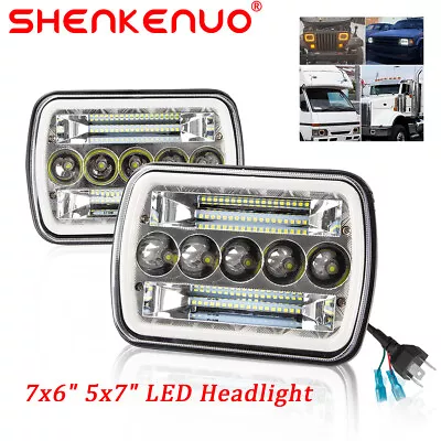 Off-Road Square Headlamp 7x6  5x7  LED Headlight Hi/Lo Beam Halo DRL Turn Signal • $59.99