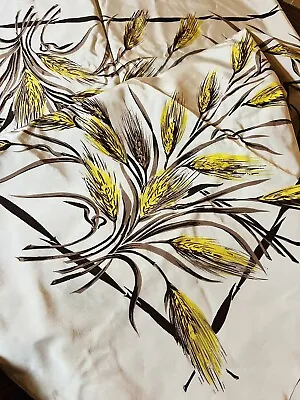 Vtg 1950’s Tablecloth CALIFORNIA HAND PRINTS Wheat Harvest Yellow 66”x104” • $60