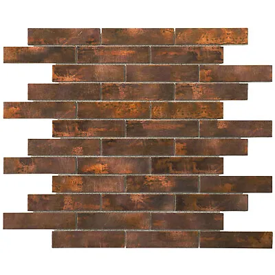 Antique Copper Color Metallic Metal 2/3 Offset Linear Mosaic Tile Backsplash • $269.50