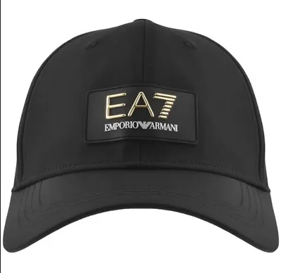 Ea7 Emporio Armani Logo Gold Raised Patch Black One Size Baseball Cap New • £64.99
