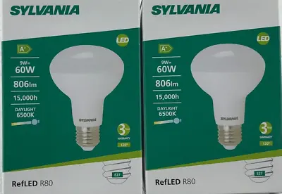 2 Pack Sylvania LED Reflector R80 9W ES 6500k Daylight 9 Watt E27 NON-Dim 26337 • £6