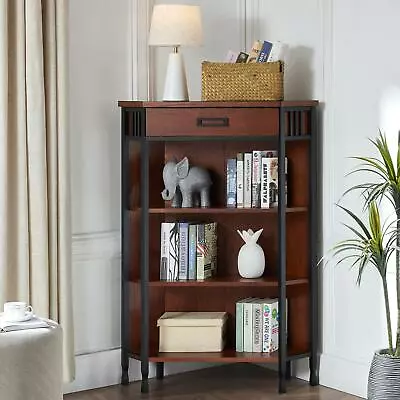 Mantel Height 3-Shelf Corner Bookcase With Drawer Storage • $406.99