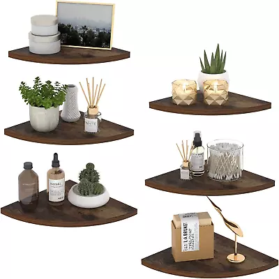 HORLIMER 6 Pack Wall Mount Floating Corner Shelf Rustic Wood Corner Wall Shelve • $29.07