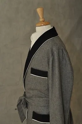 Mens Smoking Jacket – Grey / Black Shawl Wool Feel  ( # OBHA )  • $124.99