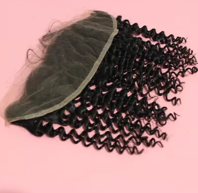 16INCH 13X4 LACE FRONTAL BRAZILIAN VIRGIN HUMAN HAIR DEEP CURLS NATURAL 1B# 90g • £139