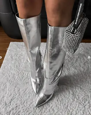 Zara New Woman Ss24 Silver Metallic High-heel Boots Ref:3014/210 • $114.99