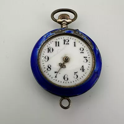 ANTIQUE SWISS 800 SILVER & GUILLOCHE BLUE ENAMEL PENDANT WATCH As Is For Repair • $9.99