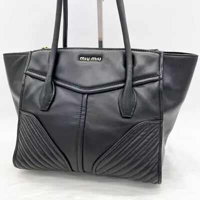 MIUMIU Matelasse Quilted Nappa Leather 2WAY Shoulder Bag Black Gold Hardware • $442