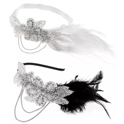 Women Flapper Headband Vintage Rhinestone Tassel Gatsby Feather Fascinator • $8.50