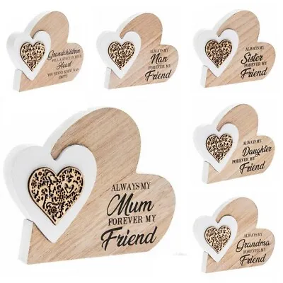 New Wooden Double Heart Family Love Sentimental Plaque Home Ornament Gift Decor • £4.99