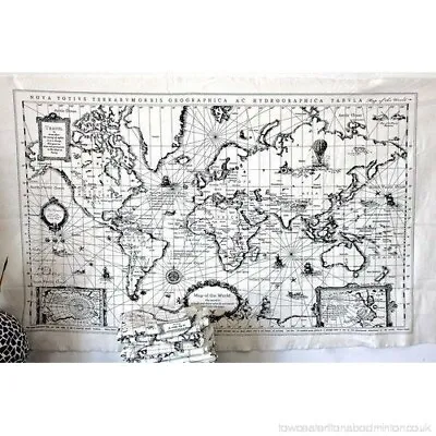 World Map Linen Fabric - World Map Curtain Material Tapestry 65 X 105cm Panel • £9.99