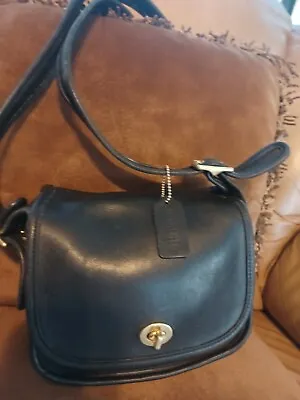$129.99 • Buy Vintage Coach Bag Stewardess In Black Leather Saddle Bag Crossbody Purse