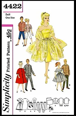 Simplicity 4422 Barbie Fashion TEEN DOLL Fabric Sewing Pattern Vintage BRIDAL • $5.49