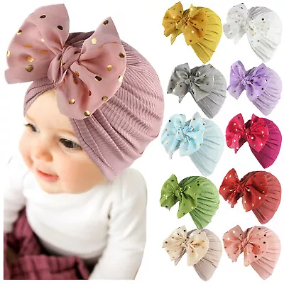 Infant Baby Beanie Turban Hat Girls Bow Knot Cap Newborn Kids Headband Wraps.. • £3.39