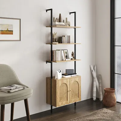 184cm Tall Bookshelf Storage Cabinet W/3 Tiers Open Shelves &2 Doors Cupboard • £79.95