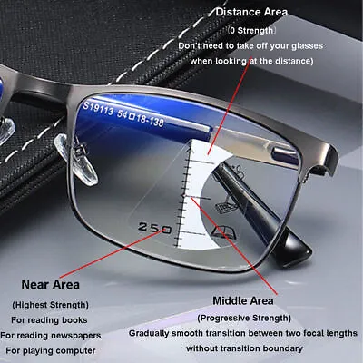 Mens Metal Progressive Multifocus Reading Glasses Bifocal Presbyopic Readers B2 • £5.95