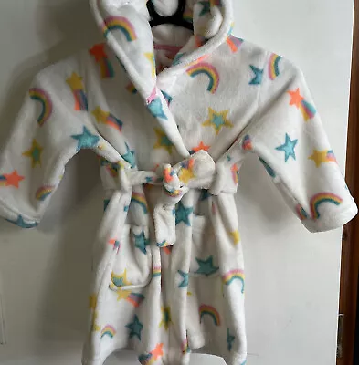 Debenhams Bluezoo White Fluffy Rainbows And Stars Dressing Gown Age 18-24 Months • £5.99