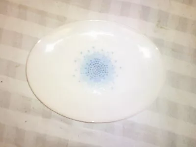 Fire King Vintage Oval Milk Glass Platter Square Blue Cube Center Pattern • $22.99