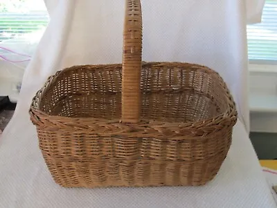 Vintage Woven Gathering TO-MARKET Basket With Handle  12  Long Well Made • $16