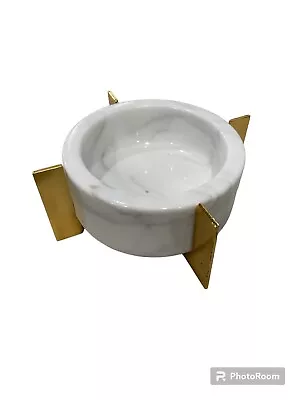 Calacatta Natural Marble Decorative Bowl White Marble With Finished Brass Base • $49.99