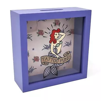 Tattoo Fund Mermaid Wooden Money Box Piggy Bank Saver Box Coin Savings Gift Idea • $35.31