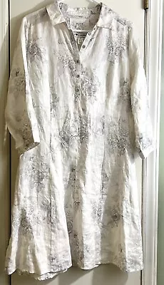 Women’s Malvin I Love Linen Floral Linen Dress  White Gray 8 M Medium Pockets • $34.95