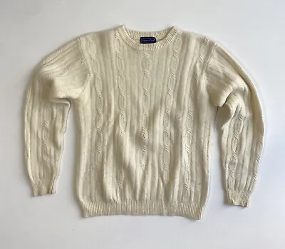 CHARTER CLUB Sweater Womens Small Ivory Vintage Lambswool Angora Cable Knit • $10.49