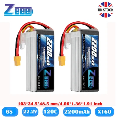 £85.99 • Buy 2X Zeee 22.2V 6S LiPo Battery 2200mAh XT60 120C For RC FPV Quad Drone Car Truck