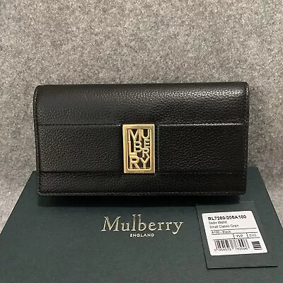 NWT $495 Mulberry Sadie Logo Plaque Leather Flap Wallet Black • $249