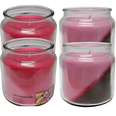 4 X Scented Candles In Glass Jar Triple Layer Wax Fragrance Cotton Wick 15Oz • £12.49