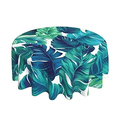 $31.23 • Buy Tropical Tablecloth Round 60 Inches For Summer Green Hawaiian Palm Leaf Round...