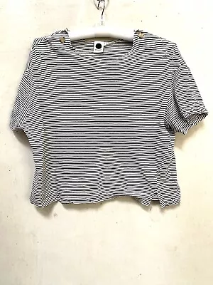 Bassike Top White + Black Stripes Shoulder Buttons Size S • $5