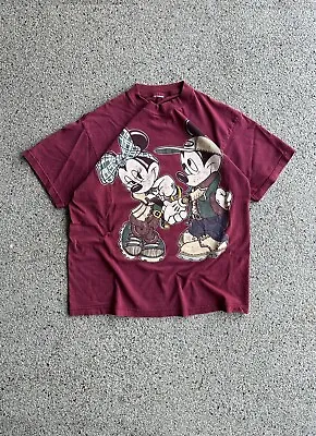 Vintage 90s Disney Mickey & Mini Big Logo Faded T Shirt Red Size Large USA Made • $29.99